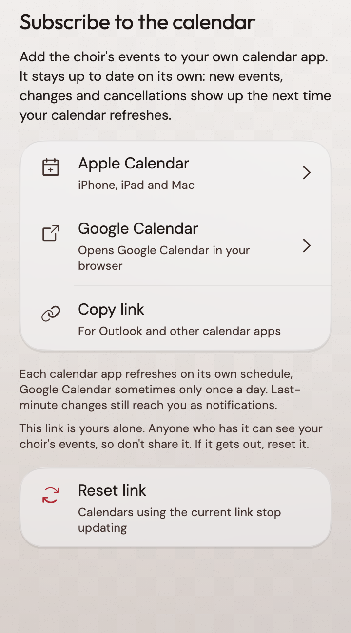 Choir events in your own calendar