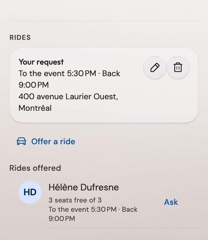 Offer a seat or find a ride