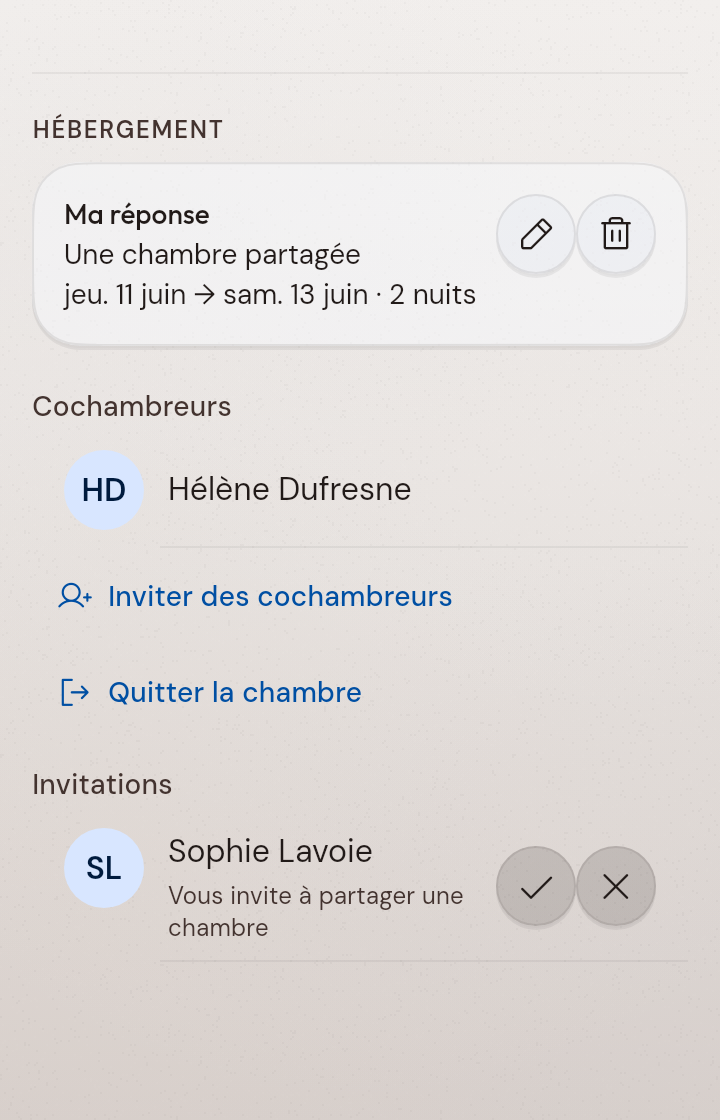 Organisez les chambres de la tournée