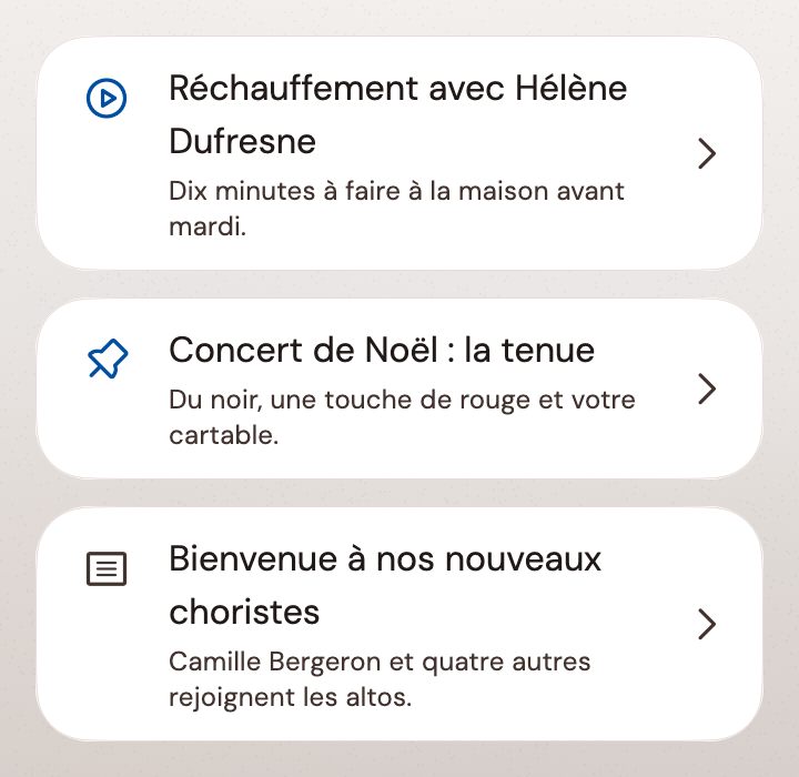 Publiez les nouvelles du chœur