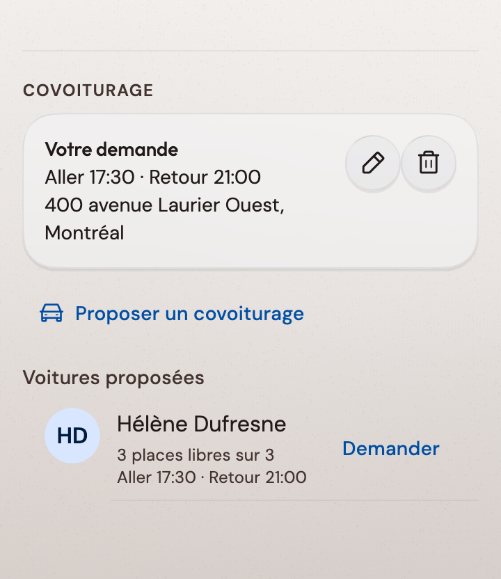 Offrez une place ou trouvez un covoiturage