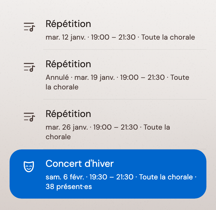 Toute la saison dans un seul calendrier