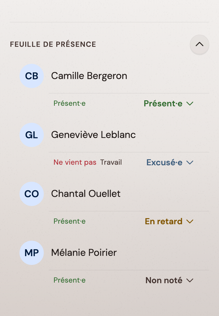 Prenez les présences de votre section