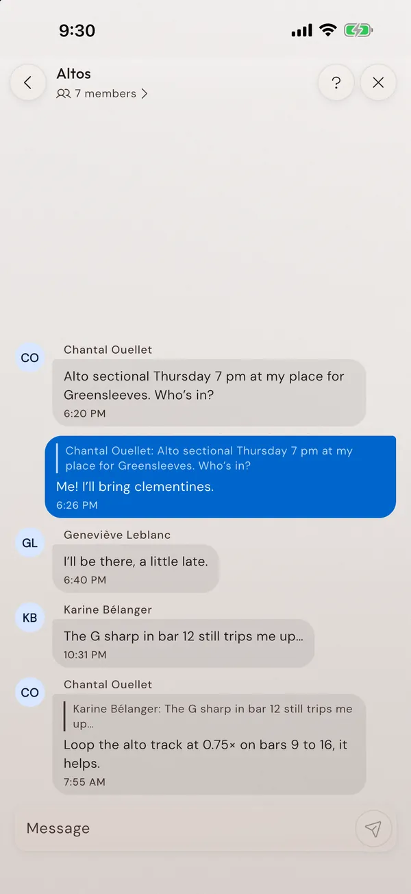 A thread in the choir's chat.