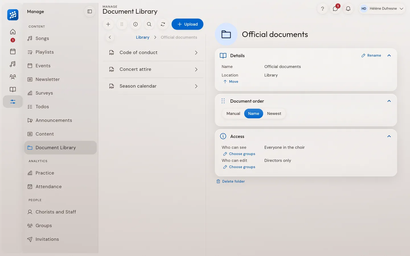 The document library, with access by group.